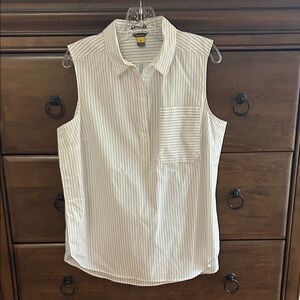 Eddie Bauer Sleeveless Blouse - Cream and Brown Stripes